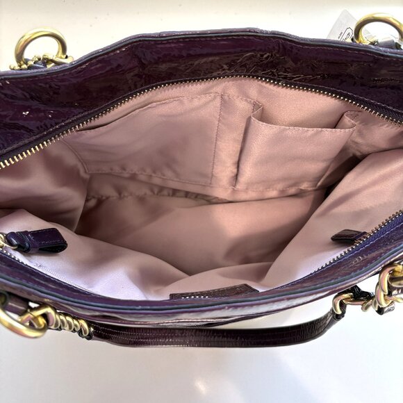 Coach Madison Diagonal Pleated Patent Leather Tote Bag Handbag 21300 Violet NEW - Picture 10 of 11